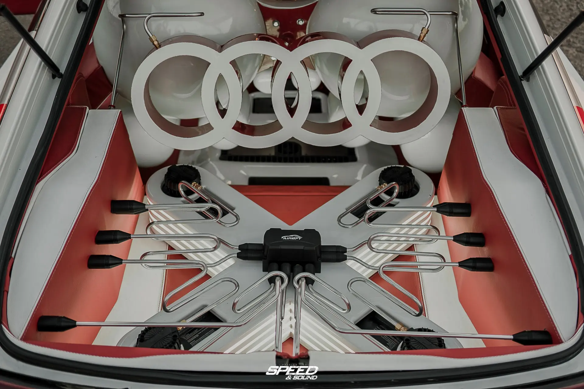 AIRBFT boot build with air tanks and hardlines installed in an Audi